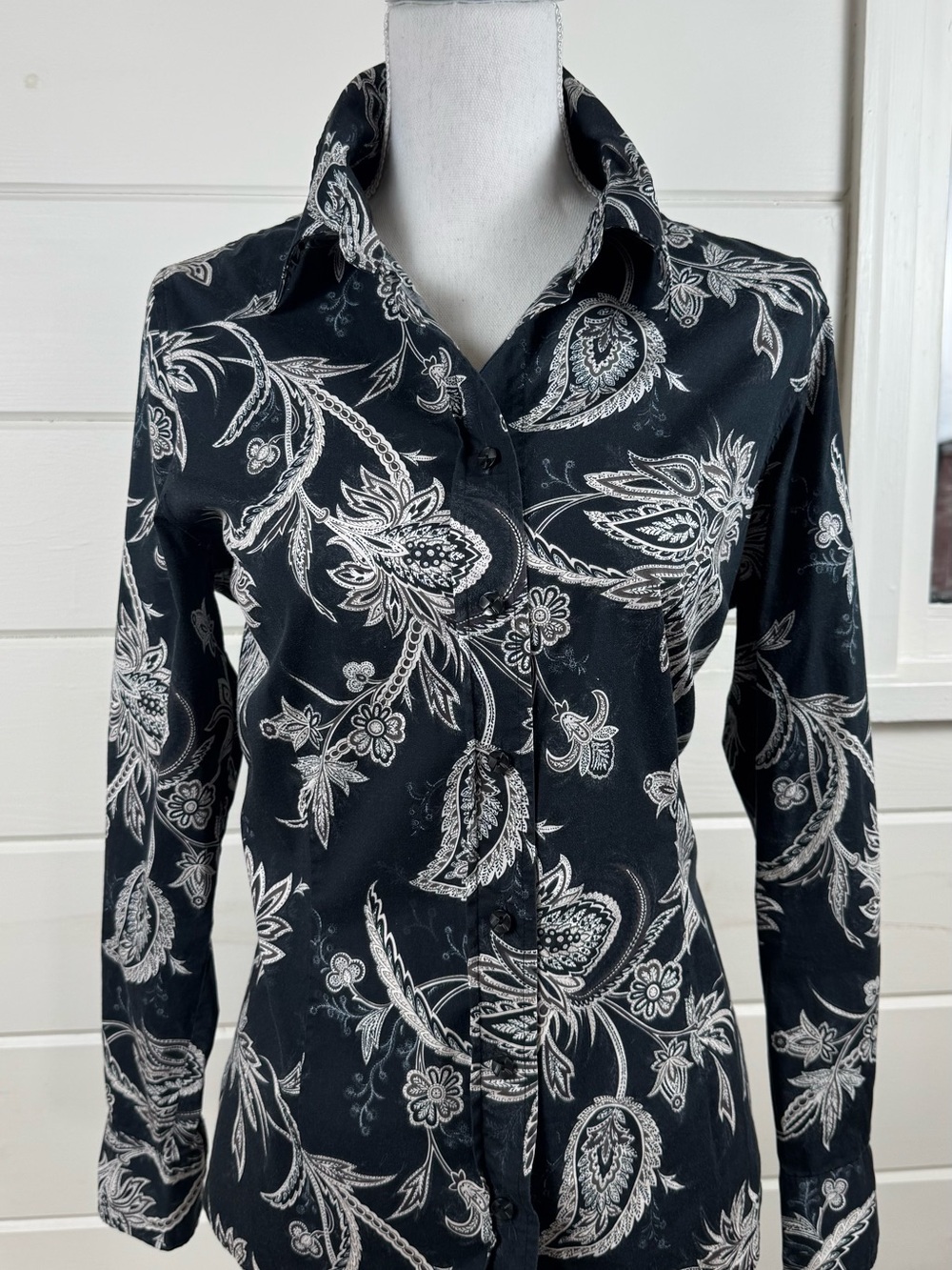 Coldwater Creek Black White Paisley Button Shirt Women’s Large - Picture 5 of 11